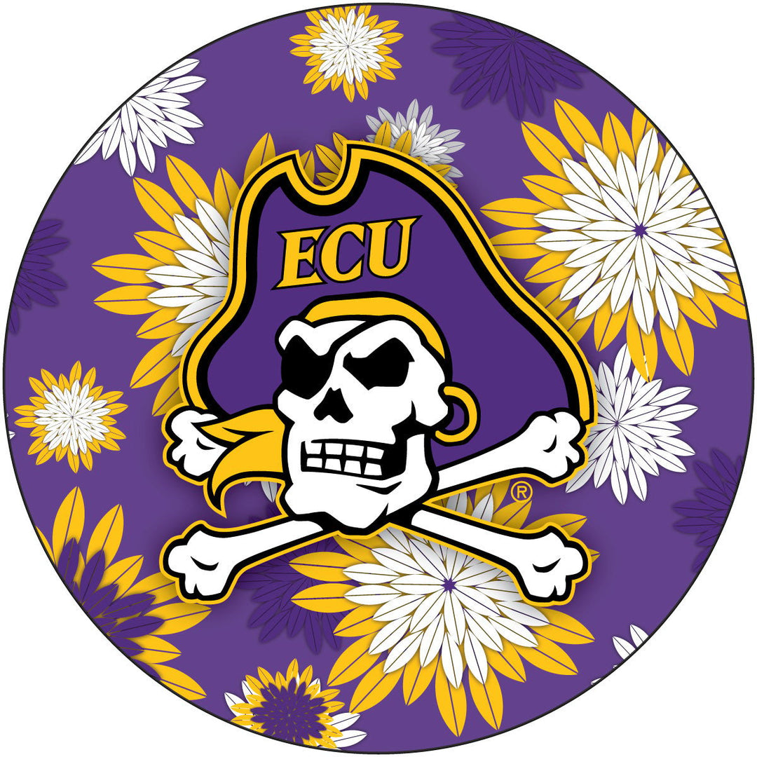 East Carolina Pirates Floral Design 4-Inch Round Shape NCAA High-Definition Magnet - Versatile Metallic Surface Image 1