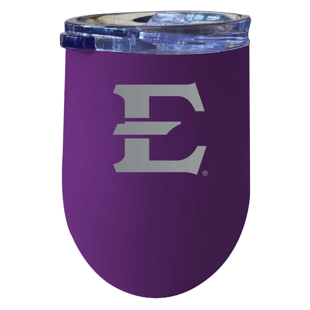 East Tennessee State University 12 oz Etched Insulated Wine Stainless Steel Tumbler Purple Image 1