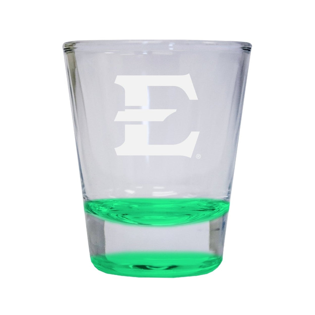 NCAA East Tennessee State University Collectors 2oz Laser-Engraved Spirit Shot Glass Green Image 1