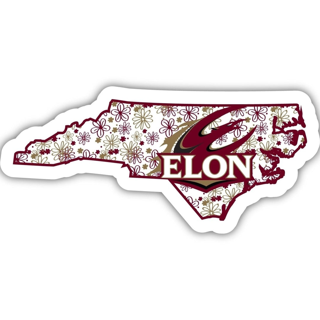 Elon University 2-Inch on one of its sides Floral Design NCAA Floral Love Vinyl Sticker - Blossoming School Spirit Decal Image 1