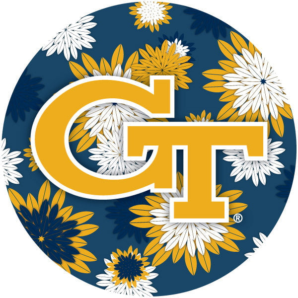 Georgia Tech Yellow Jackets Floral Design 4-Inch Round Shape NCAA High-Definition Magnet - Versatile Metallic Surface Image 1