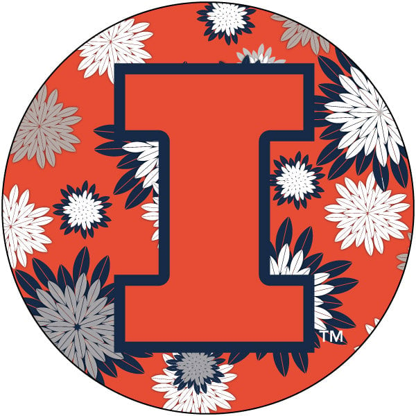 Illinois Fighting Illini Floral Design 4-Inch Round Shape NCAA High-Definition Magnet - Versatile Metallic Surface Image 1