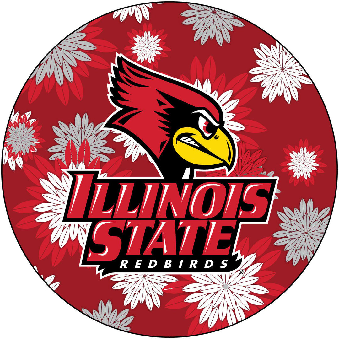 Illinois State Redbirds Floral Design 4-Inch Round Shape NCAA High-Definition Magnet - Versatile Metallic Surface Image 1