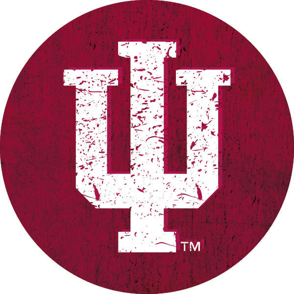 Indiana Hoosiers Distressed Wood Grain Design 4-Inch Round Shape NCAA High-Definition Magnet - Versatile Metallic Image 1