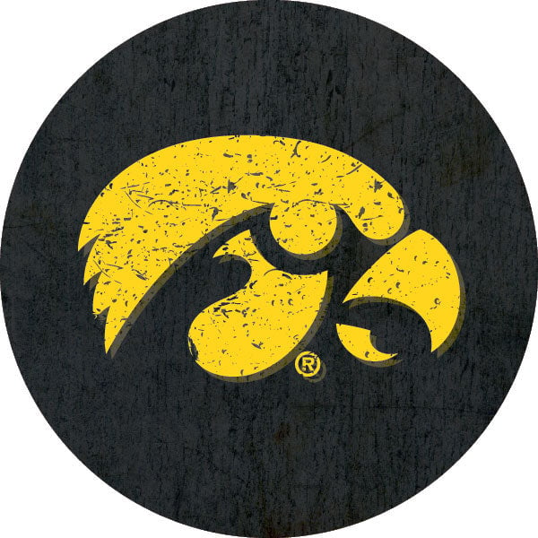 Iowa Hawkeyes Distressed Wood Grain Design 4-Inch Round Shape NCAA High-Definition Magnet - Versatile Metallic Surface Image 1