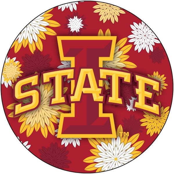 Iowa State Cyclones Floral Design 4-Inch Round Shape NCAA High-Definition Magnet - Versatile Metallic Surface Adornment Image 1