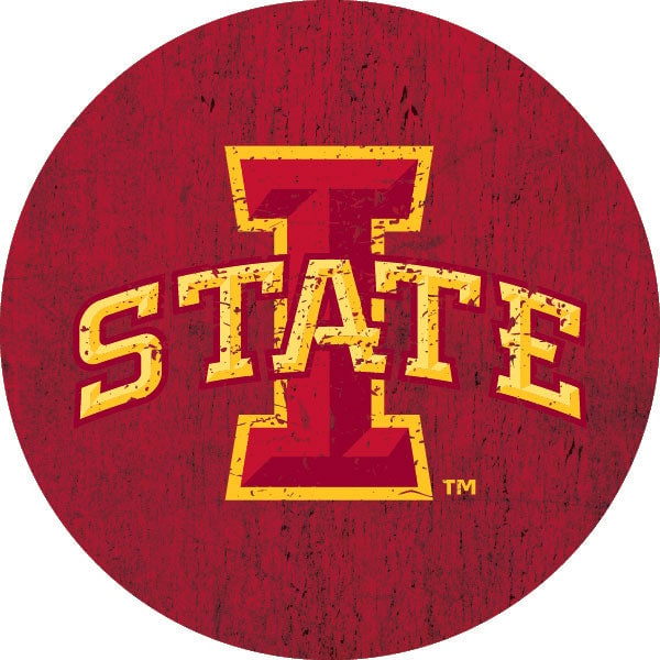 Iowa State Cyclones Distressed Wood Grain Design 4-Inch Round Shape NCAA High-Definition Magnet - Versatile Metallic Image 1