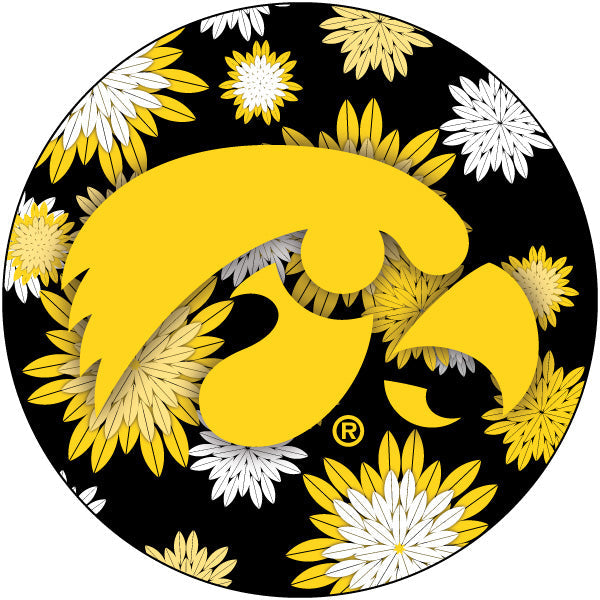 Iowa Hawkeyes Floral Design 4-Inch Round Shape NCAA High-Definition Magnet - Versatile Metallic Surface Adornment Image 1