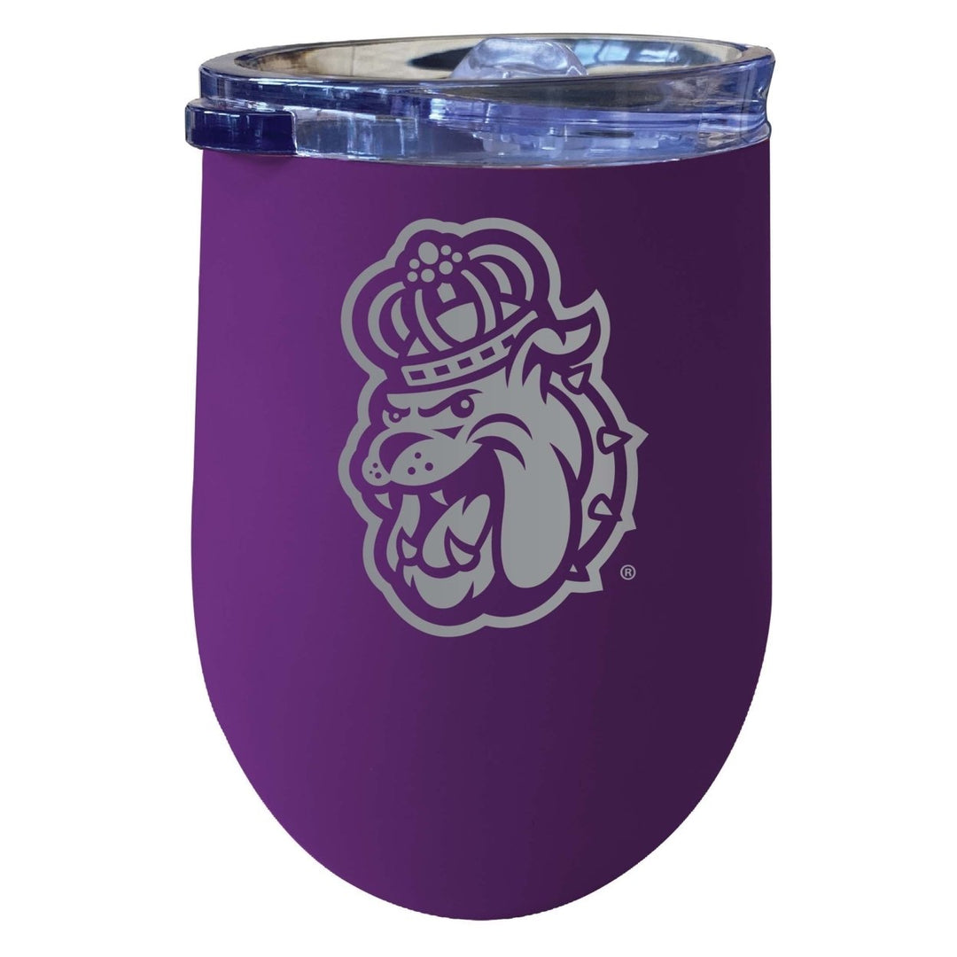 James Madison Dukes 12 oz Etched Insulated Wine Stainless Steel Tumbler Purple Image 1