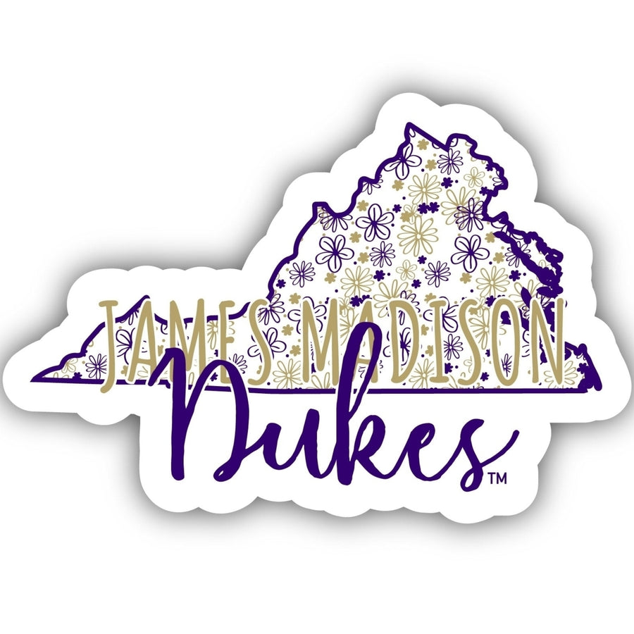 James Madison Dukes 2-Inch on one of its sides Floral Design NCAA Floral Love Vinyl Sticker - Blossoming School Spirit Image 1