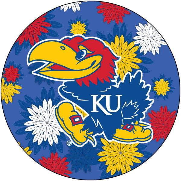 Kansas Jayhawks Floral Design 4-Inch Round Shape NCAA High-Definition Magnet - Versatile Metallic Surface Adornment Image 1