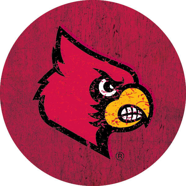 Louisville Cardinals Distressed Wood Grain 4" Round Magnet Image 1