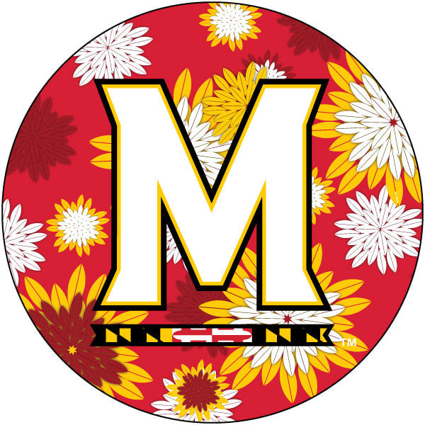 Maryland Terrapins Floral Design 4-Inch Round Shape NCAA High-Definition Magnet - Versatile Metallic Surface Adornment Image 1