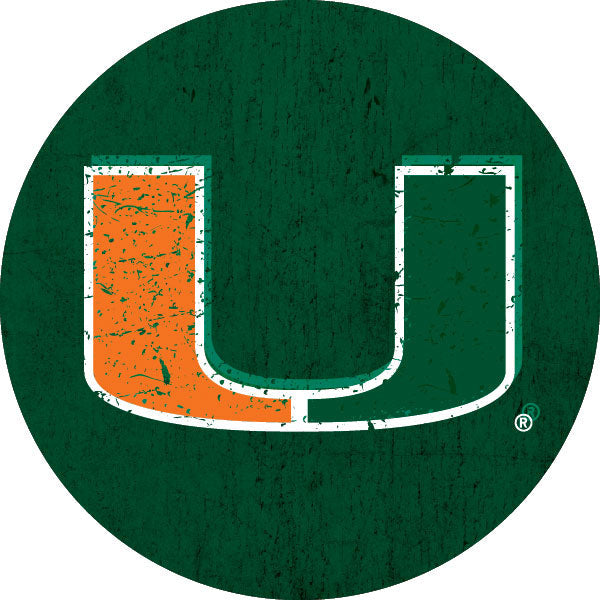 Miami Hurricanes Distressed Wood Grain 4 Inch Round Magnet Image 1