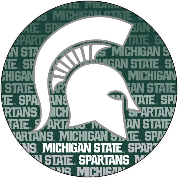 Michigan State Spartans Round Word Design 4-Inch Round Shape NCAA High-Definition Magnet - Versatile Metallic Surface Image 1