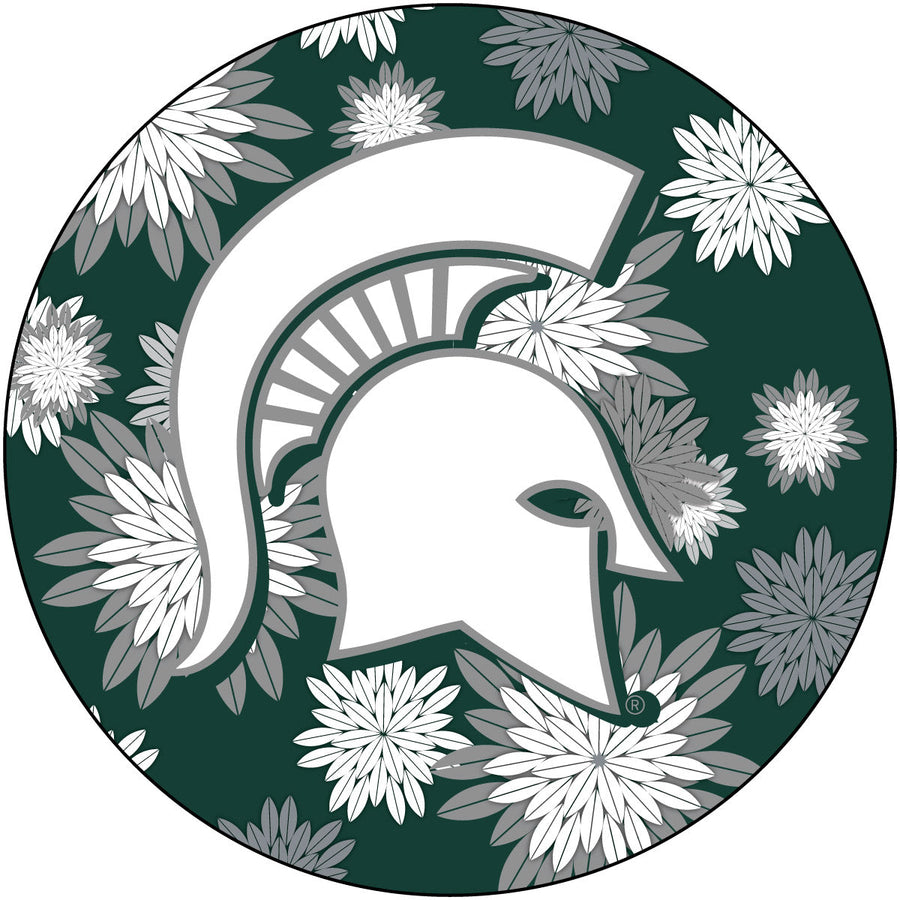 Michigan State Spartans Floral Design 4-Inch Round Shape NCAA High-Definition Magnet - Versatile Metallic Surface Image 1