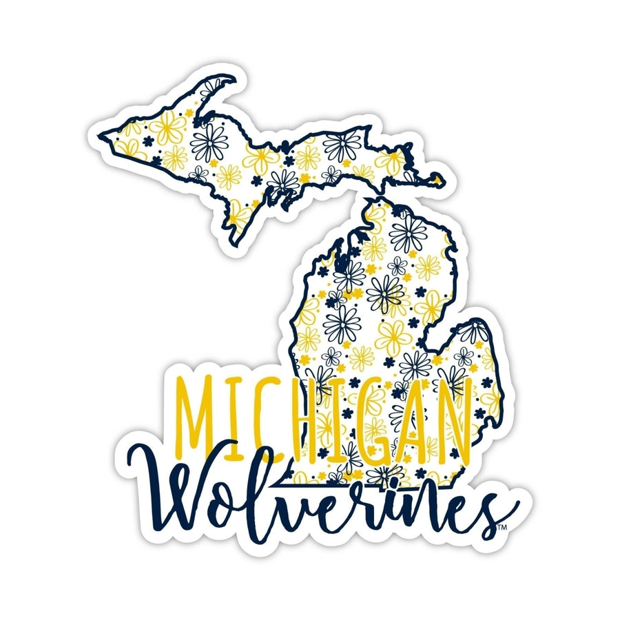 Michigan Wolverines 2-Inch on one of its sides Floral Design NCAA Floral Love Vinyl Sticker - Blossoming School Spirit Image 1