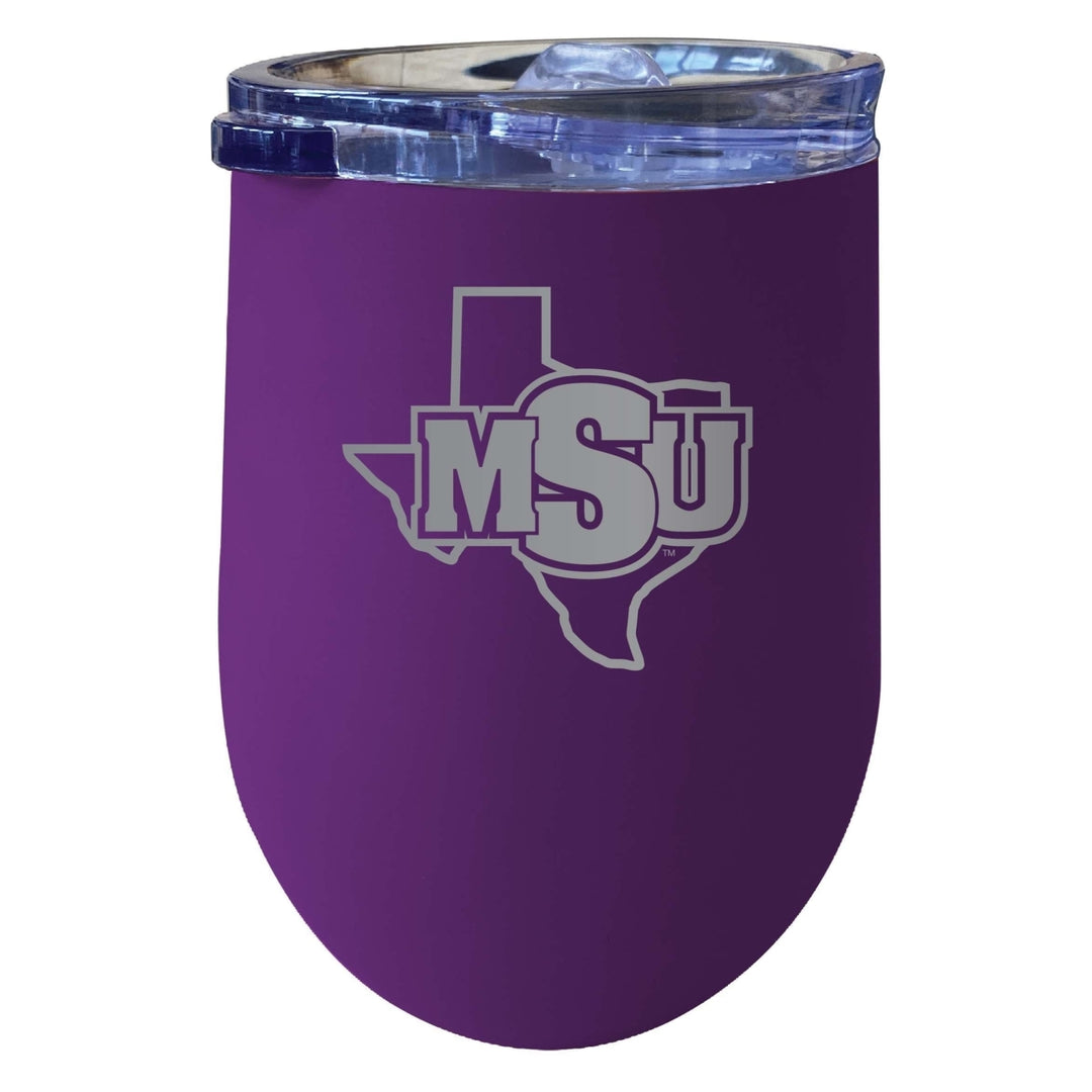 Midwestern State University Mustangs 12 oz Etched Insulated Wine Stainless Steel Tumbler Purple Image 1