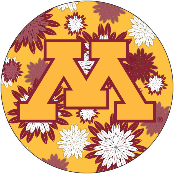 Minnesota Gophers Floral Design 4-Inch Round Shape NCAA High-Definition Magnet - Versatile Metallic Surface Adornment Image 1