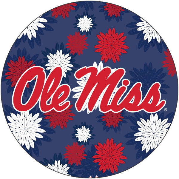 Mississippi Rebels "Ole Miss" Floral Design 4-Inch Round Shape NCAA High-Definition Magnet - Versatile Metallic Surface Image 1