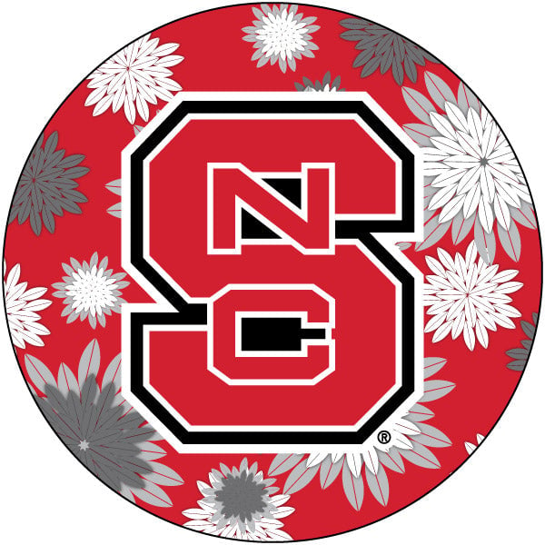 NC State Wolfpack Floral Design 4-Inch Round Shape NCAA High-Definition Magnet - Versatile Metallic Surface Adornment Image 1