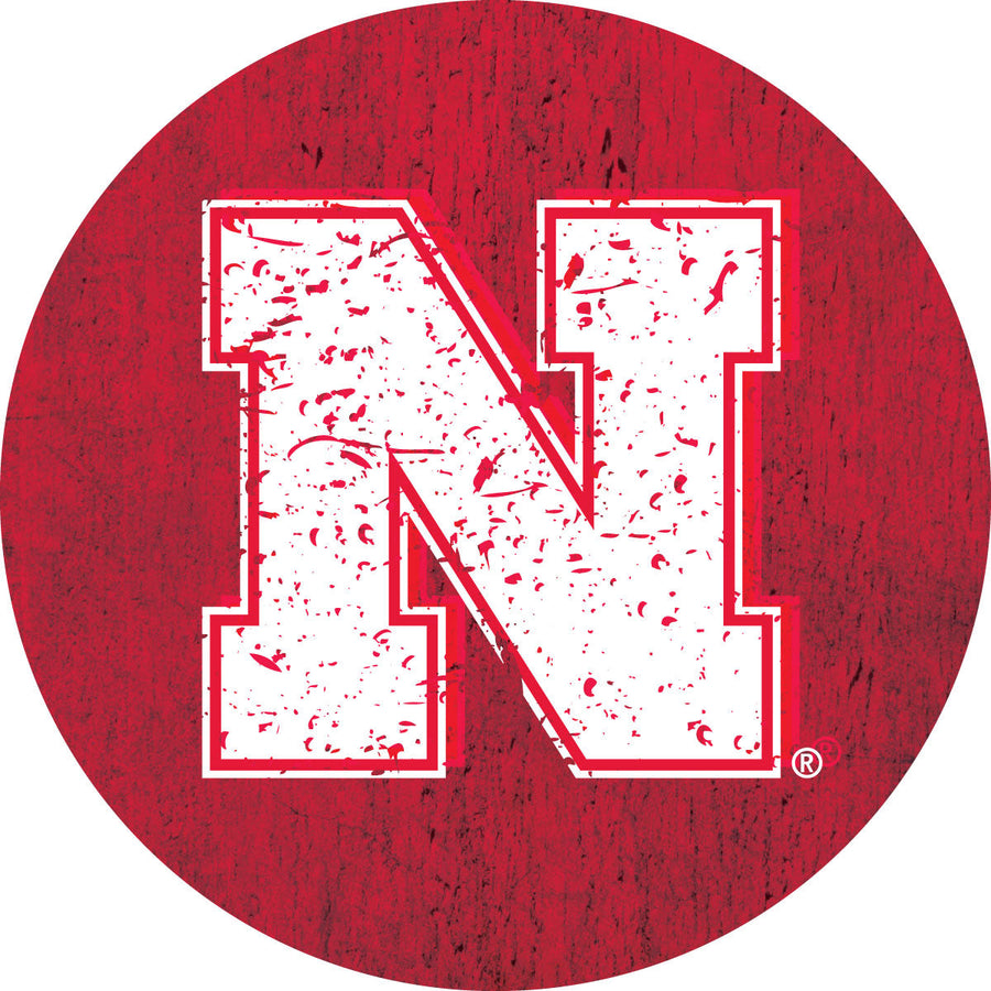 Nebraska Cornhuskers Distressed Wood Grain Design 4-Inch Round Shape NCAA High-Definition Magnet - Versatile Metallic Image 1