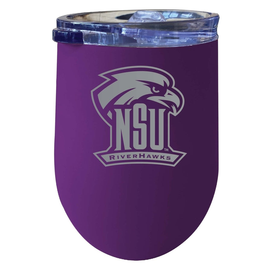 Northeastern State University Riverhawks 12 oz Etched Insulated Wine Stainless Steel Tumbler Purple Image 1