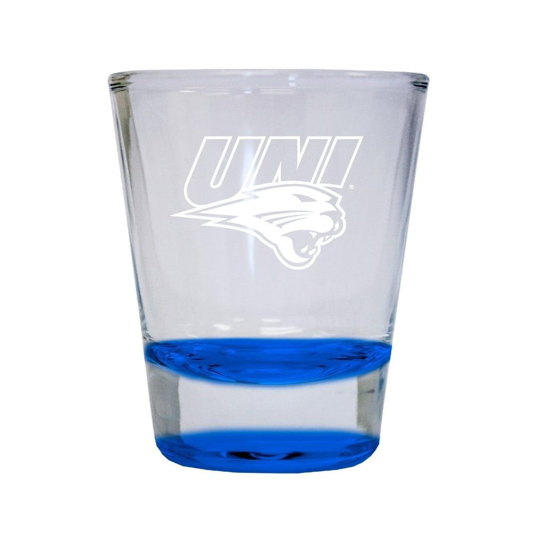 NCAA Northern Iowa Panthers Collectors 2oz Laser-Engraved Spirit Shot Glass Blue Image 1