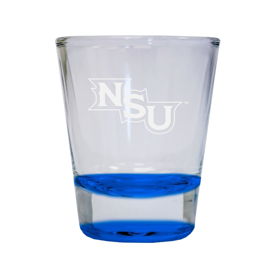 Northwestern State Demons Etched Round Shot Glass 2 oz Blue Image 1