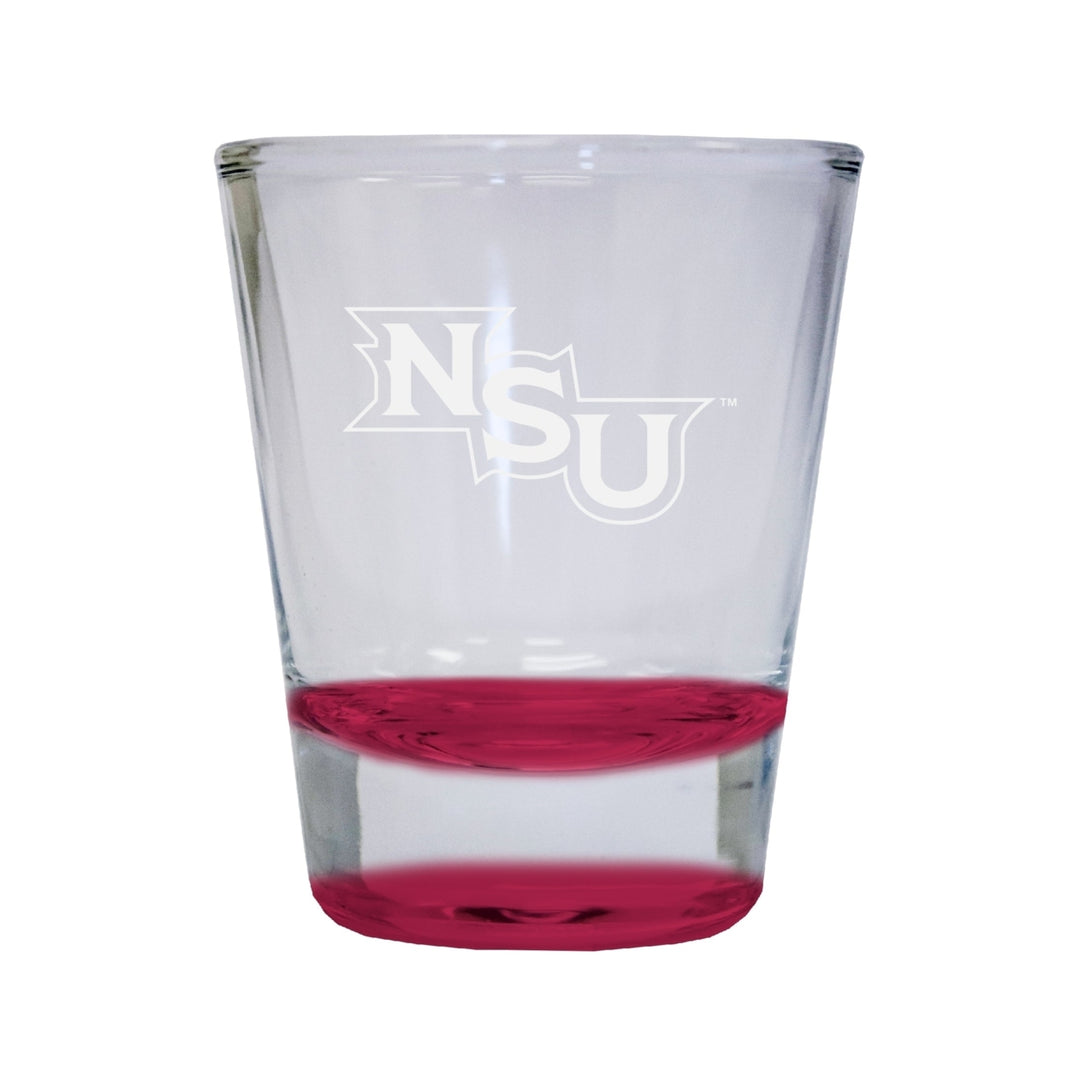 Northwestern State Demons Etched Round Shot Glass 2 oz Red Image 1