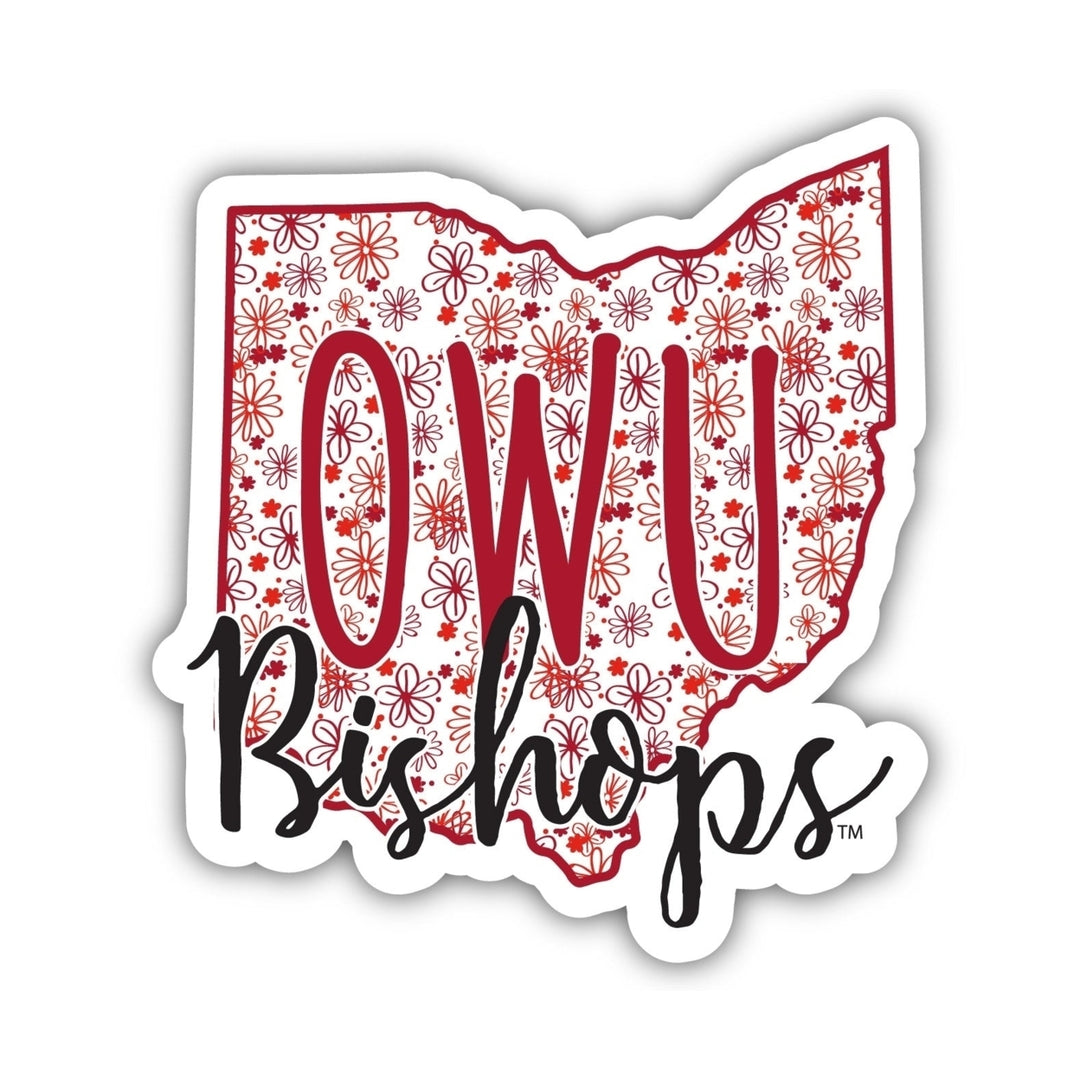 Ohio Wesleyan University 2-Inch on one of its sides Floral Design NCAA Floral Love Vinyl Sticker - Blossoming School Image 1