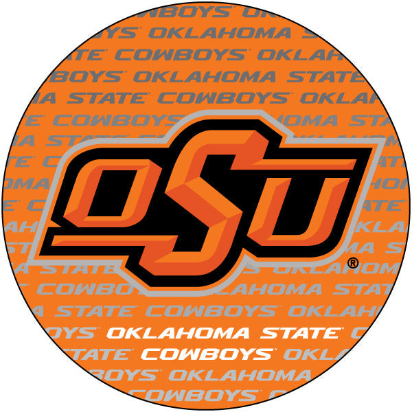 Oklahoma State Cowboys Round Word Design 4-Inch Round Shape NCAA High-Definition Magnet - Versatile Metallic Surface Image 1