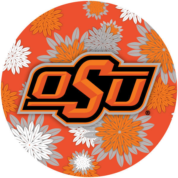 Oklahoma State Cowboys Floral Design 4-Inch Round Shape NCAA High-Definition Magnet - Versatile Metallic Surface Image 1