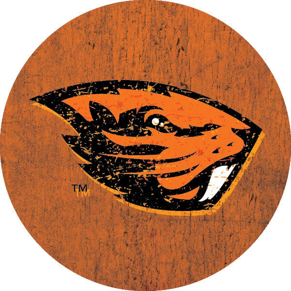 Oregon State Beavers Distressed Wood Grain Design 4-Inch Round Shape NCAA High-Definition Magnet - Versatile Metallic Image 1