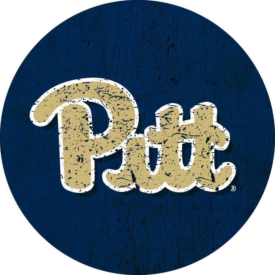 Pittsburgh Panthers Distressed Wood Grain Design 4-Inch Round Shape NCAA High-Definition Magnet - Versatile Metallic Image 1