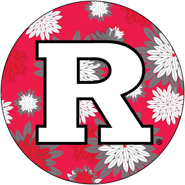 Rutgers Scarlet Knights Floral Design 4-Inch Round Shape NCAA High-Definition Magnet - Versatile Metallic Surface Image 1