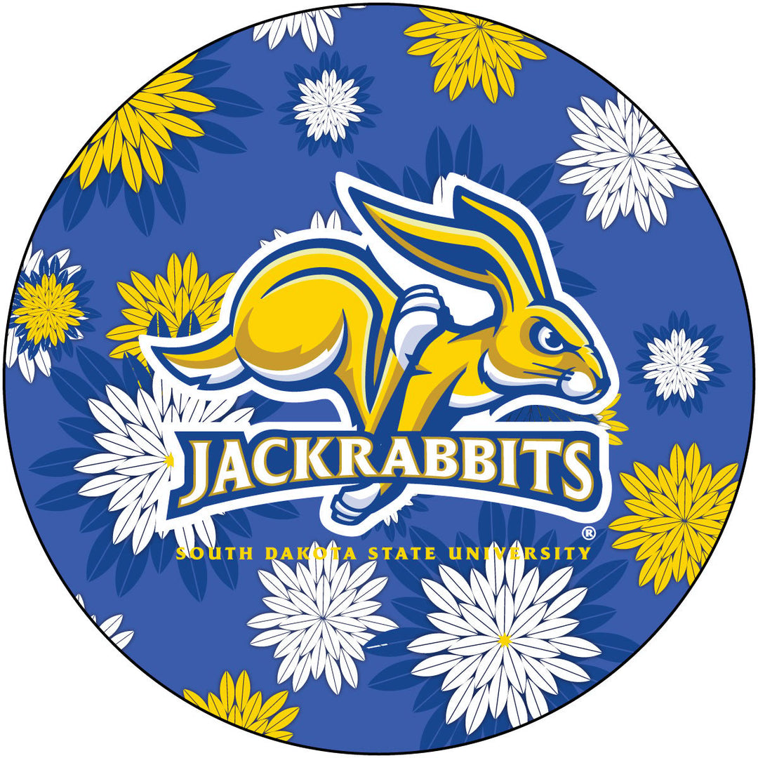 South Dakota State Jackrabbits Floral Design 4-Inch Round Shape NCAA High-Definition Magnet - Versatile Metallic Surface Image 1