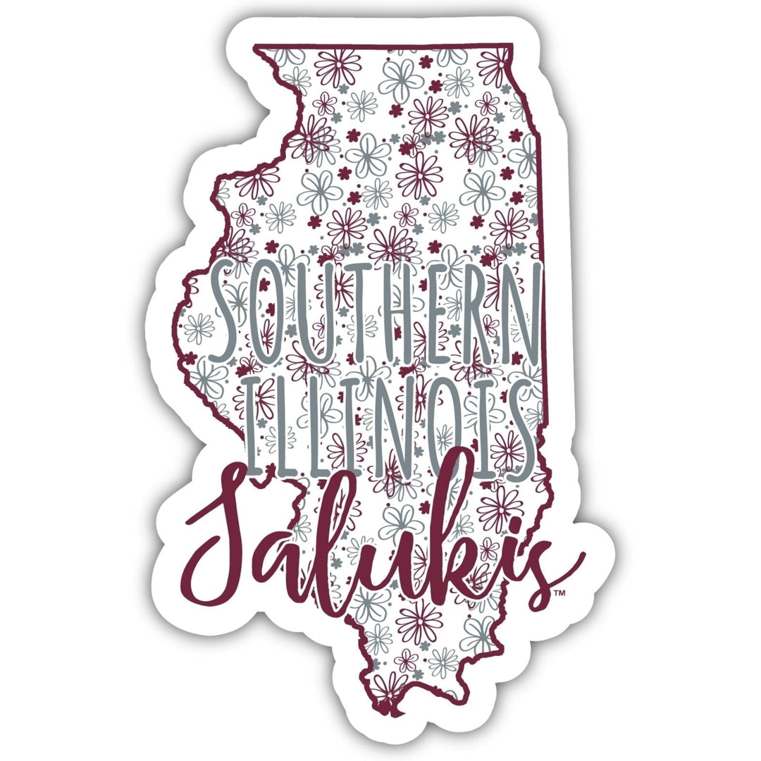 Southern Illinois Salukis 2-Inch on one of its sides Floral Design NCAA Floral Love Vinyl Sticker - Blossoming School Image 1