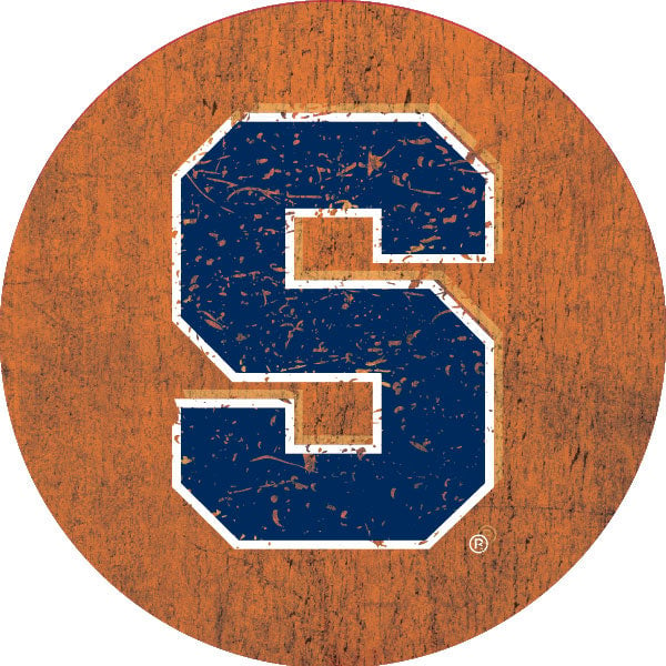 Syracuse Orange Distressed Wood Grain Design 4-Inch Round Shape NCAA High-Definition Magnet - Versatile Metallic Surface Image 1