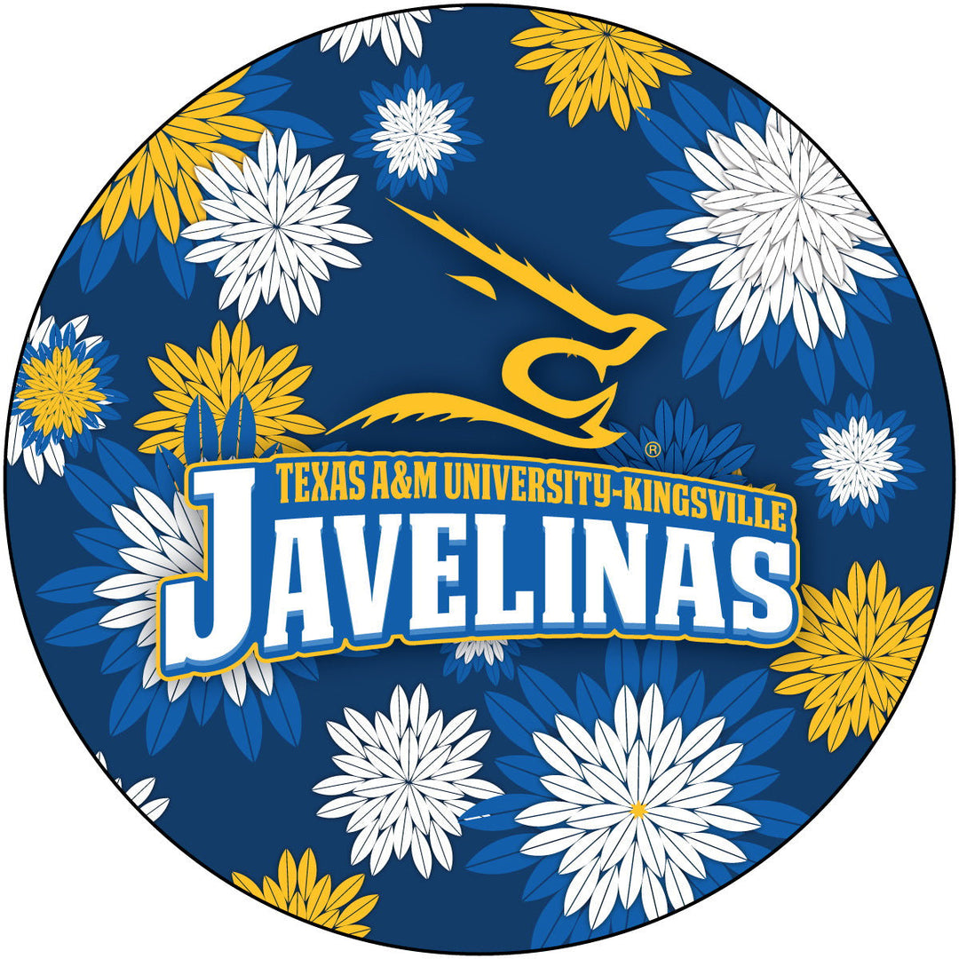 Texas AandM Kingsville Javelinas Floral Design 4-Inch Round Shape NCAA High-Definition Magnet - Versatile Metallic Image 1