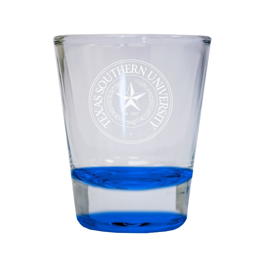 Texas Southern University Etched Round Shot Glass 2 oz Blue Image 1