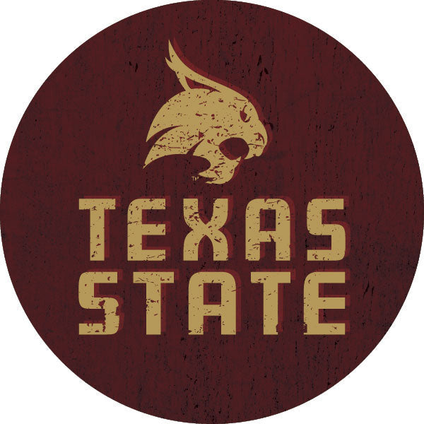 Texas State Bobcats Distressed Wood Grain Design 4-Inch Round Shape NCAA High-Definition Magnet - Versatile Metallic Image 1