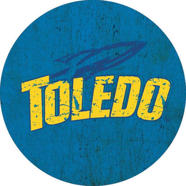 Toledo Rockets Distressed Wood Grain Design 4-Inch Round Shape NCAA High-Definition Magnet - Versatile Metallic Surface Image 1