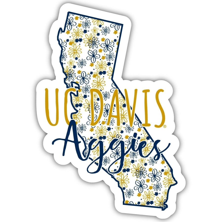 UC Davis Aggies 2-Inch on one of its sides Floral Design NCAA Floral Love Vinyl Sticker - Blossoming School Spirit Decal Image 1