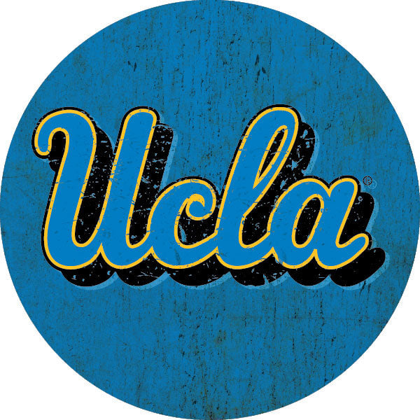 UCLA Bruins Distressed Wood Grain Design 4-Inch Round Shape NCAA High-Definition Magnet - Versatile Metallic Surface Image 1