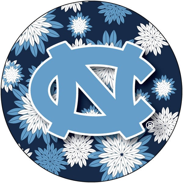 UNC Tar Heels Floral Design 4-Inch Round Shape NCAA High-Definition Magnet - Versatile Metallic Surface Adornment Image 1