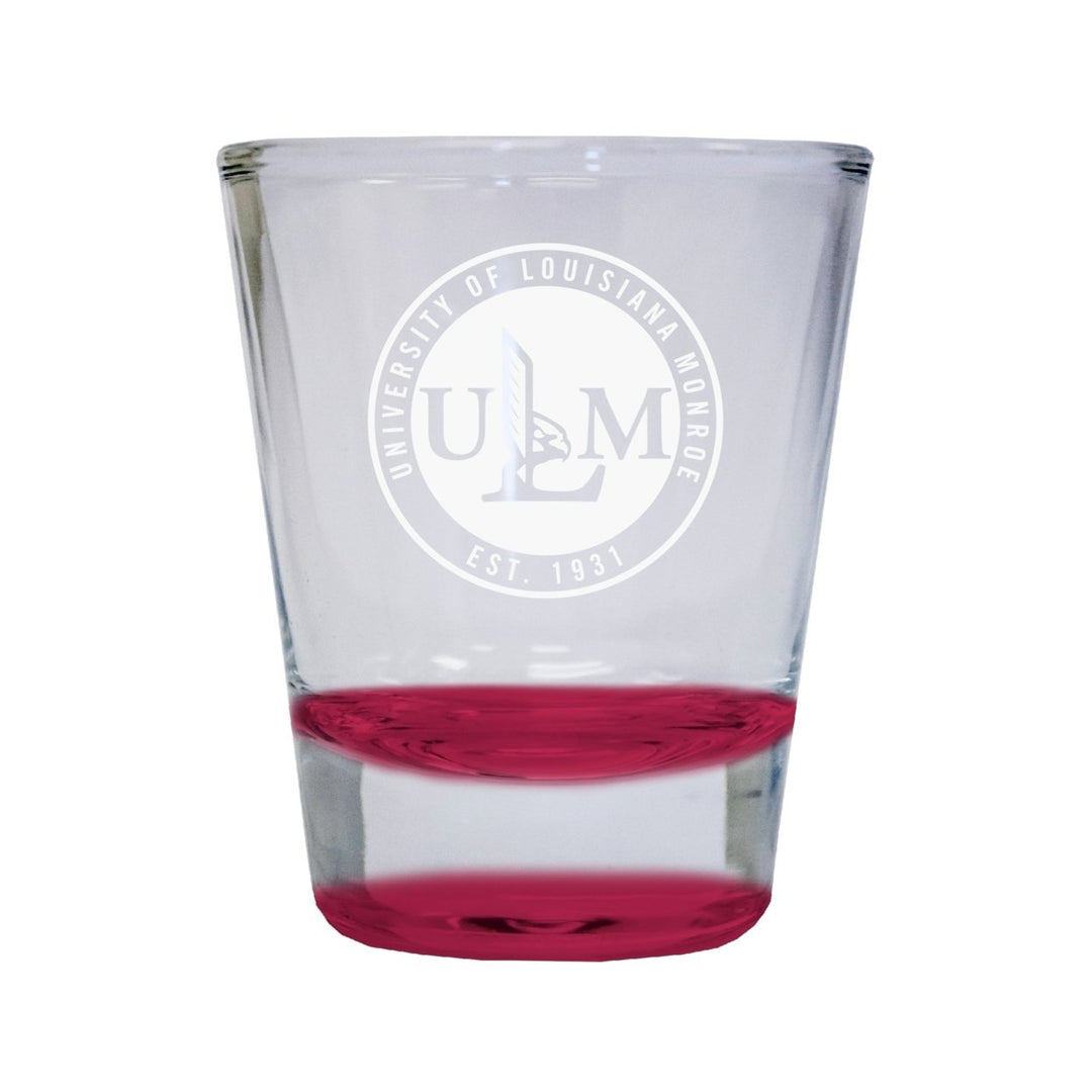 NCAA University of Louisiana Monroe Collectors 2oz Laser-Engraved Spirit Shot Glass Red Image 1