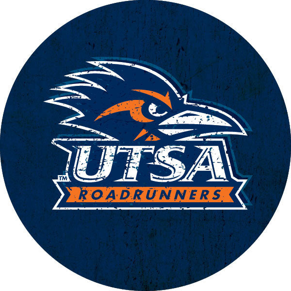 UTSA Road Runners Distressed Wood Grain Design 4-Inch Round Shape NCAA High-Definition Magnet - Versatile Metallic Image 1