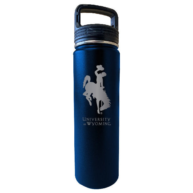 University of Wyoming 32 oz Engraved Insulated Double Wall Stainless Steel Water Bottle Tumbler (Navy) Image 1