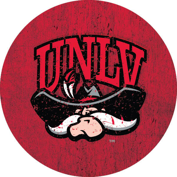 UNLV Rebels Distressed Wood Grain Design 4-Inch Round Shape NCAA High-Definition Magnet - Versatile Metallic Surface Image 1